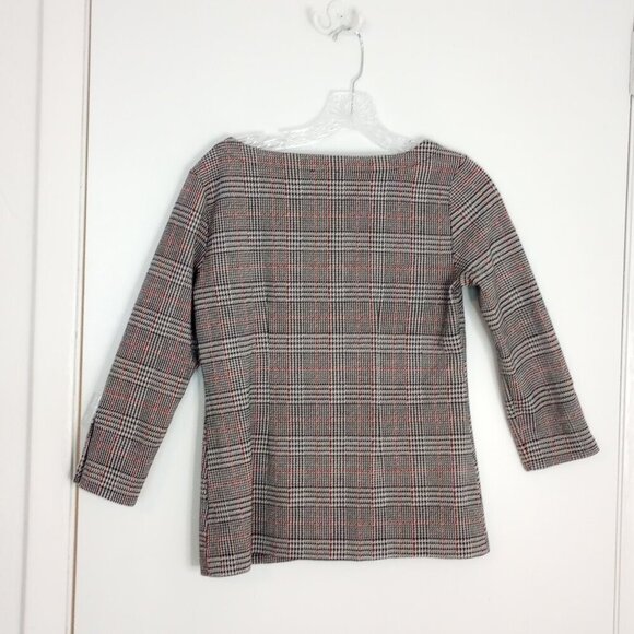 Talbots Houndstooth Plaid Boatneck 3/4 Sleeve Top - Picture 6 of 8